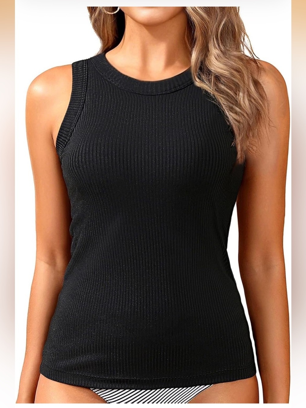 Tankini Top High Neck Swimsuit Top Only Modest Top Ribbed Swim XXL 1671/9-1